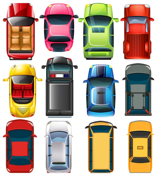 Top view of different cars — Stock Vector