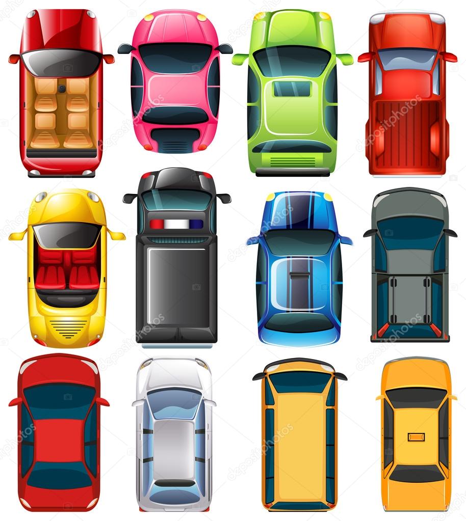 Top view of different cars