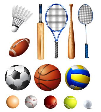 Different kind of balls and bats clipart