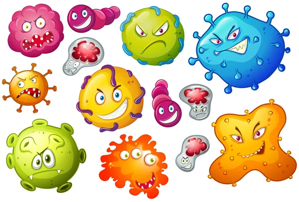 Bacterias con expresiones faciales — Vector de stock