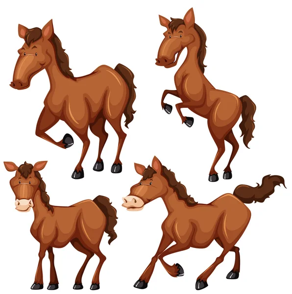 Brown horse in four different poses — Διανυσματικό Αρχείο