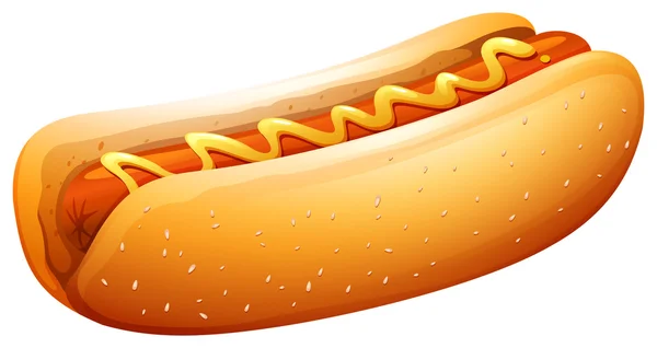Hot dog in bun with mustard on top — Stock vektor