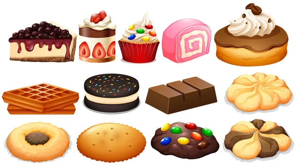 Set de postres con tarta y galletas — Vector de stock