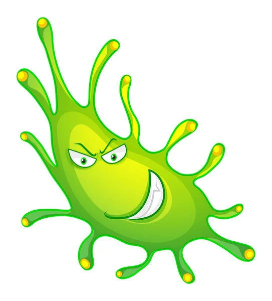 Green bacteria with monster face — Stock Vector