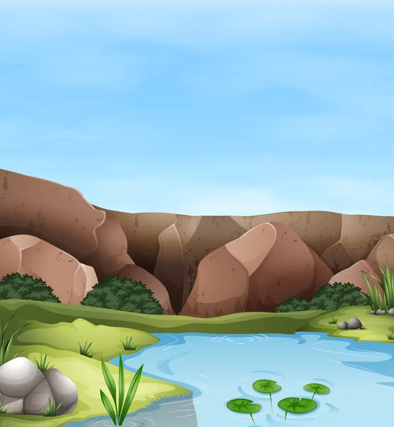 Scene of cliff and pond — Stockvector