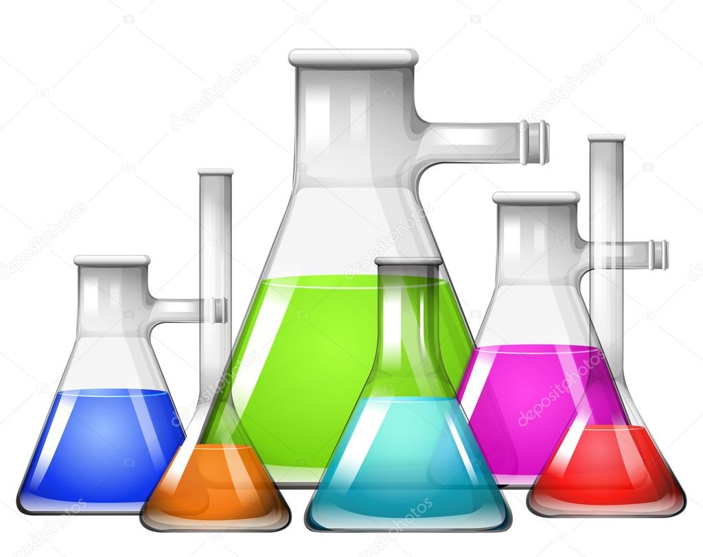 Chemical in different size of beakers