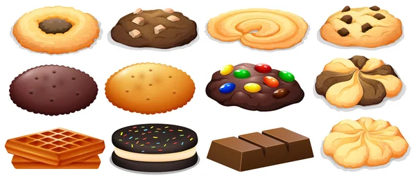 Cookies et tablettes de chocolat — Image vectorielle