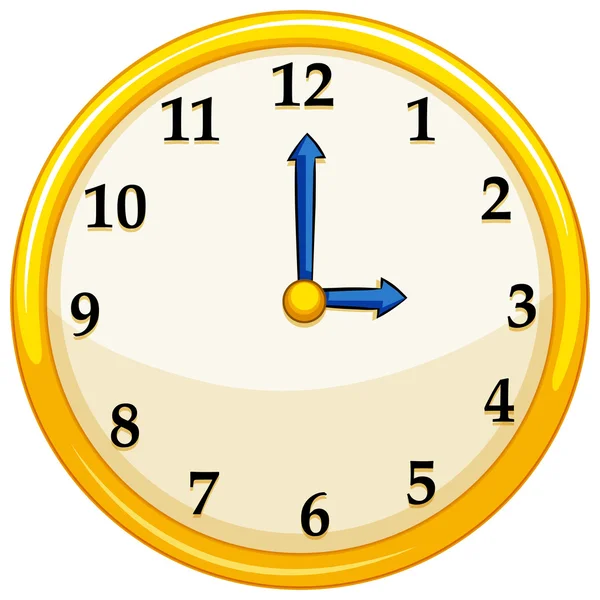 Yellow round clock with blue needles — Stock Vector