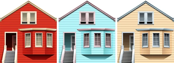 Dřevěné domy v různých barvách — Stockový vektor