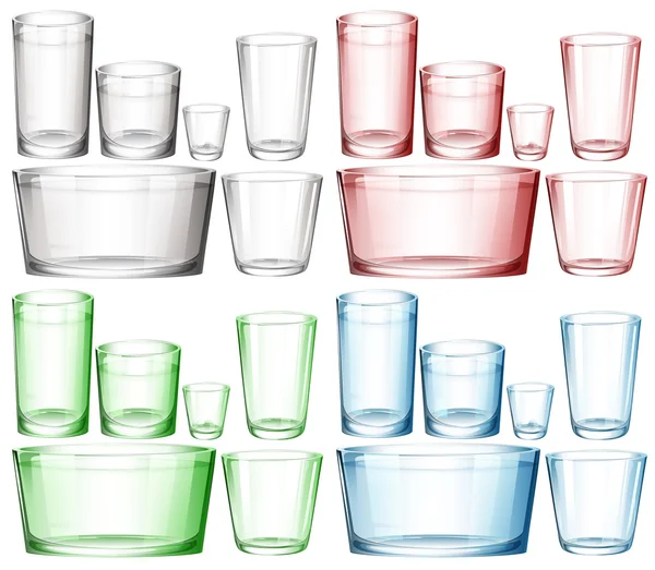 Set of glassware in different colors — Stock Vector