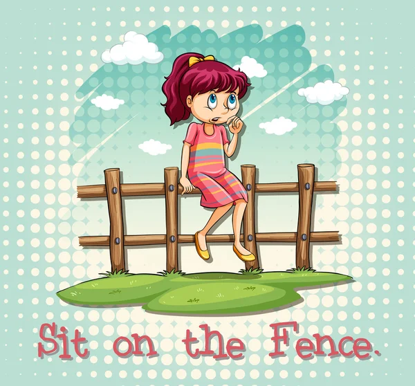 Flicka sitter på staketet — Stock vektor