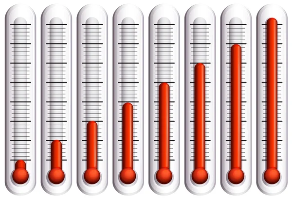 Set of thermometers on white — Stock Vector