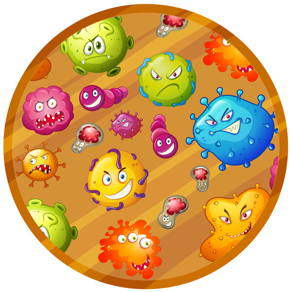 Микробы разных форм и цветов
