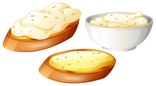 Toasted bread topping with cream — Stock Vector