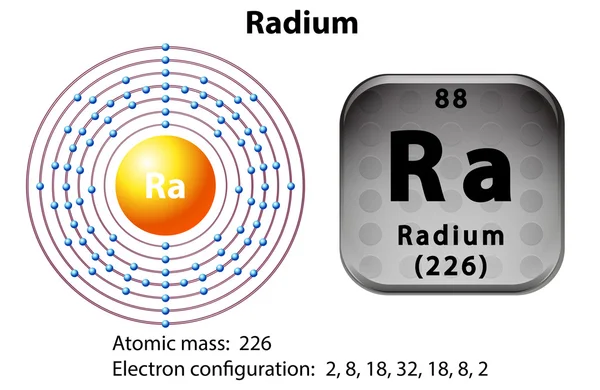 라 듐에 대 한 기호와 전자 다이어그램 — 스톡 벡터