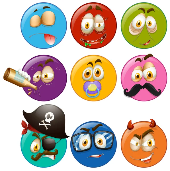 Expressions faciales sur balles rondes — Image vectorielle