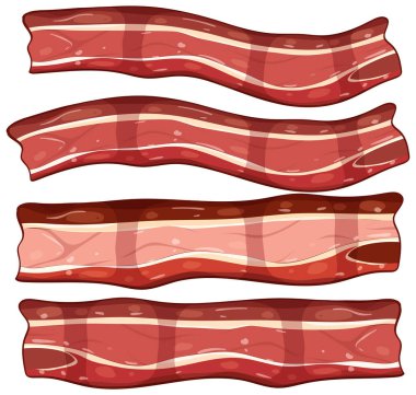 Crispy bacon strips in flat vector style, isolated on white background, high contrast colors
