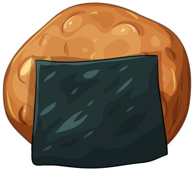 Crispy Japanese rice cracker wrapped in nori, cartoon vector style, bold colors, clean lines