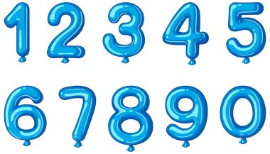 Glossy blue balloon numbers arranged in two rows, ideal for playful, educational, and festive designs.