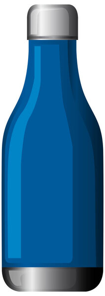 Minimalist blue water bottle with metallic cap, clean lines, flat vector style, isolated background