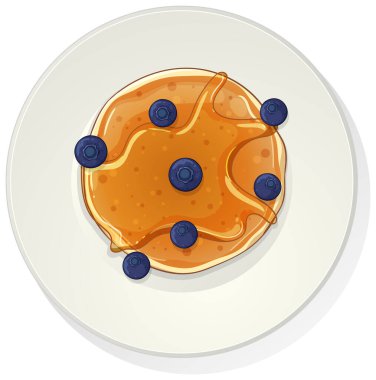 Üzerinde yaban mersini ve şurup olan krep vektör çizimi, temiz beyaz arka plan, genel bakış açısı