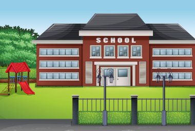 School building and green lawn clipart