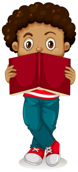 Pequeño niño leyendo libro — Vector de stock