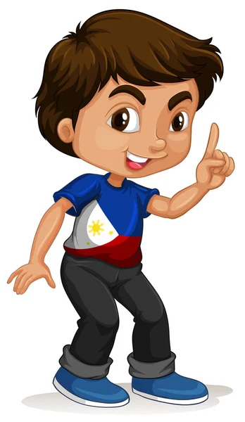 Niño filipino señalando un dedo — Vector de stock