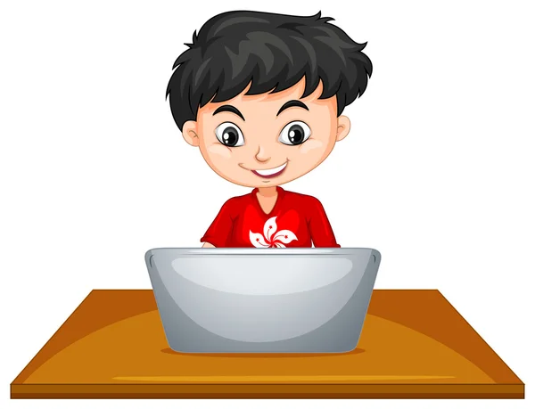 コンピューターを使用して、テーブルの上の少年 — ストックベクタ
