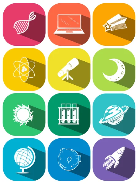 Símbolos científicos en iconos de color — Vector de stock