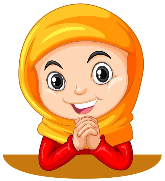イスラム教徒の少女の頭をスカーフに祈って — ストックベクタ
