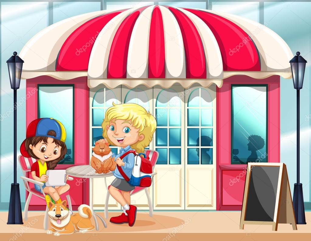 мультяшные друзья в кафе. I go to the cafe. встреча рисунок. кафе картинка для детей. ресторан иллюстрация.