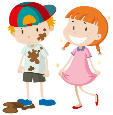 Dirty boy and clean girl clipart