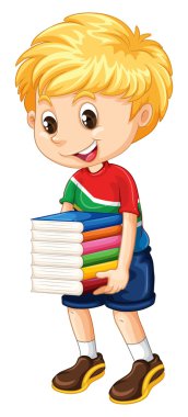 Küçük çocuk kitap yığını taşıma