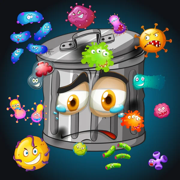 Bacteria around the trashcan — Stock Vector