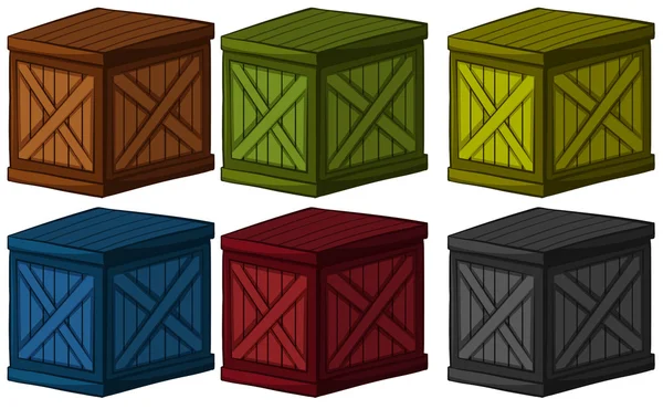 Дерев'яні коробки в різних кольорах — стоковий вектор