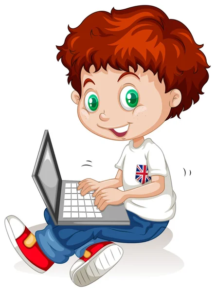 Petit garçon travaillant sur ordinateur portable — Image vectorielle