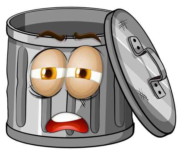 Мусорное ведро с грустным лицом
