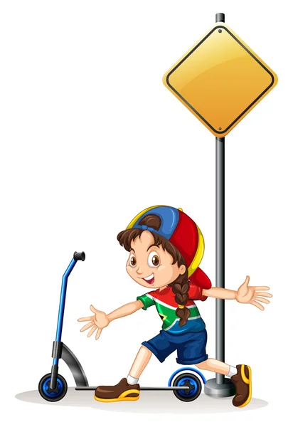 Little girl with hand scooter — Stock Vector