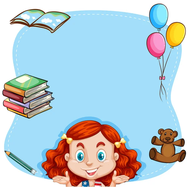 Червоне волосся дівчина і книга на кордоні — стоковий вектор