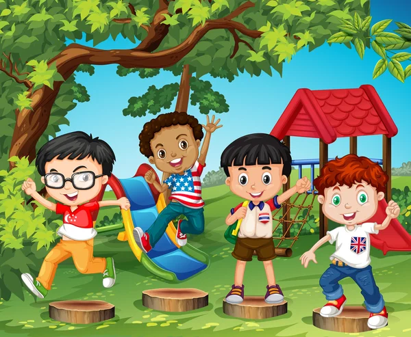 Bambini che giocano nel parco giochi — Vettoriale Stock