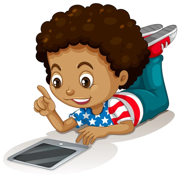 Amerikalı çocuk bilgisayar tablet kullanma — Stok Vektör