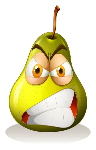 Angry face on fresh pear — Stock Vector