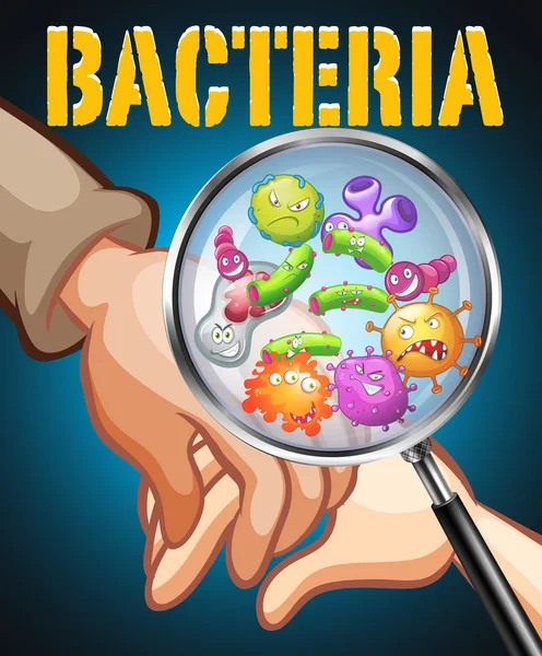 Bacterias en manos humanas — Vector de stock