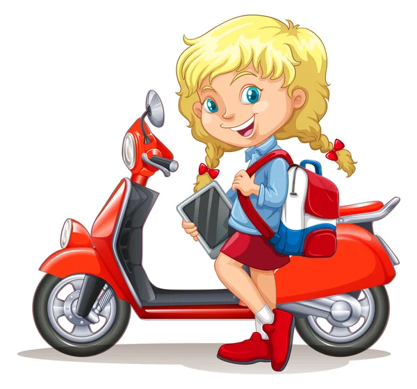 Blond meisje en motorfiets — Stockvector