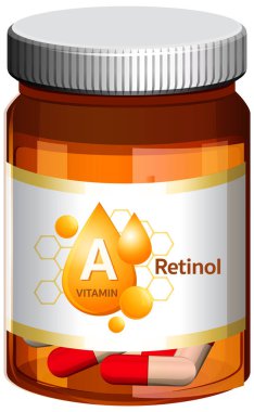 Kehribar A vitamini kapsülleri, vektör illüstrasyonu, temiz etiket, beyaz arkaplan