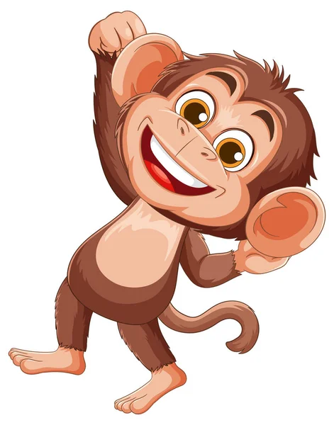 Geniş gözlü, geniş gülüşlü, kollarını kaldırmış, parlak renkler ve temiz hatlarla çizilmiş mutlu bir çizgi film maymunu temsili.