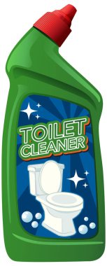 Tuvalet temizleme şişesinin vektör çizimi, kalın etiket, temiz tuvalet grafiği, parlak renk paleti