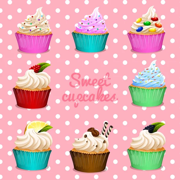 Different design of cupcakes — Stock Vector