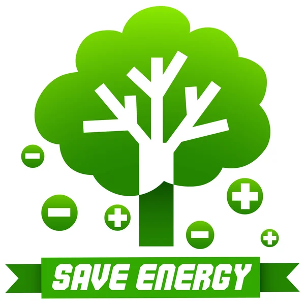 Save energy sign with tree and symbols — Stock Vector